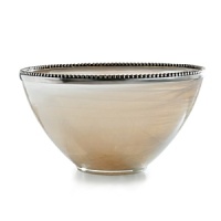 Recalling the distinctive look of Florentine alabaster, carefully mouth-blown glass is swirled with white details and finished with an iridescent glaze to form this striking serveware collection from Arte Italica. Made by hand in Italy, each piece is edged in ornate pewter beading. Recalling the distinctive look of Florentine alabaster, carefully mouth-blown glass is swirled with white details and finished with an iridescent glaze to form this striking serveware collection from Arte Italica. Made by hand in Italy, each piece is edged in ornate pewter beading.