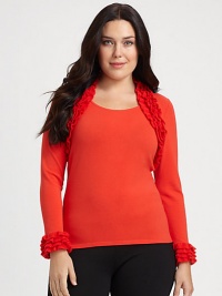 Tiers of romantic ruffles adorn this knit top with a feminine fit. Pair this festive top with simple pants or an A-line skirt.Round neckLong sleevesRuffle detailsAbout 23 from shoulder to hemMohair/viscose/polyamide/polyester/woolDry cleanMade in Italy Tiers of romantic ruffles adorn this knit top with a feminine fit. Pair this festive top with simple pants or an A-line skirt.Round neckLong sleevesRuffle detailsAbout 23 from shoulder to hemMohair/viscose/polyamide/polyester/woolDry cleanMade in Italy