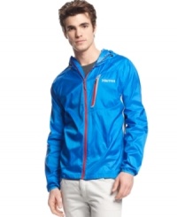 What a lightweight. Stay protected from the elements without weighing yourself down in this wind-and-water resistant, hooded jacket from Marmot. What a lightweight. Stay protected from the elements without weighing yourself down in this wind-and-water resistant, hooded jacket from Marmot.