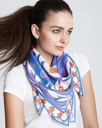 Wrap yourself up in a little bit of paradise with a vibrant floral print scarf from Emilio Pucci. Wrap yourself up in a little bit of paradise with a vibrant floral print scarf from Emilio Pucci.
