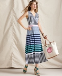 Go long in this chic maxi dress from Tommy Hilfiger. Decked out in multi-width stripes, it looks fresh with heels or wedges!