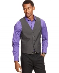 Get a little fancy with stripes and this handsome slim-fit vest from Alfani Red. Get a little fancy with stripes and this handsome slim-fit vest from Alfani Red.