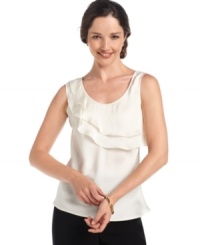 This top from Tahari by ASL adds a feminine flourish to your pantsuit or skirt suit. This top from Tahari by ASL adds a feminine flourish to your pantsuit or skirt suit.