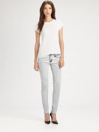 Light-wash skinnies with lots of stretch can be perfectly paired with a fitted tee and high-impact shoes for the ultimate in downtown cool. THE FITSkinny fitRise, about 7½Inseam, about 31THE DETAILSButton closureZip flyFive-pocket style98% cotton/2% polyurethaneMachine washMade in USA of imported fabricModel shown is 5'10 (177cm) wearing US size 2. Light-wash skinnies with lots of stretch can be perfectly paired with a fitted tee and high-impact shoes for the ultimate in downtown cool. THE FITSkinny fitRise, about 7½Inseam, about 31THE DETAILSButton closureZip flyFive-pocket style98% cotton/2% polyurethaneMachine washMade in USA of imported fabricModel shown is 5'10 (177cm) wearing US size 2.