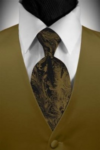 Tuxedo Vest - Solid Satin New Gold with Coordinating Tapestry Tie