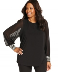 Sheer perfection: Alfani's long sleeve plus size top, finished by embellished cuffs Sheer perfection: Alfani's long sleeve plus size top, finished by embellished cuffs