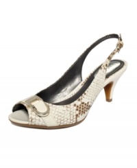 The epitome of classy elegance. The Torrie Step N Flex by Alfani has all the characteristics: a low slingback pump, a subtle, stylish animal print and a tailored front buckle. The epitome of classy elegance. The Torrie Step N Flex by Alfani has all the characteristics: a low slingback pump, a subtle, stylish animal print and a tailored front buckle.