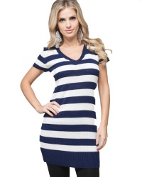 G2 Chic Women's Basic Striped V-Neckknit Tunic Sweater G2 Chic Women's Basic Striped V-Neckknit Tunic Sweater