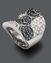 Style has never looked so shapely. A conversation-starting cocktail ring features round-cut blue diamonds (1-1/10 ct. t.w.) and white diamonds (7/8 ct. t.w.) in circular patterns. Concave setting crafted in sterling silver. Size 7. Style has never looked so shapely. A conversation-starting cocktail ring features round-cut blue diamonds (1-1/10 ct. t.w.) and white diamonds (7/8 ct. t.w.) in circular patterns. Concave setting crafted in sterling silver. Size 7.