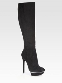 An unexpected sole crafted of luxe snakeskin adds textural appeal to this ultra-tall suede boot. Self-covered heel, 5¾ (145mm)Suede-covered island platform, 1¼ (30mm)Compares to a 4½ heel (115mm)Shaft, 16½Leg circumference, 13½Suede upperSide zipLeather liningSnakeskin solePadded insoleImportedOUR FIT MODEL RECOMMENDS ordering true size. An unexpected sole crafted of luxe snakeskin adds textural appeal to this ultra-tall suede boot. Self-covered heel, 5¾ (145mm)Suede-covered island platform, 1¼ (30mm)Compares to a 4½ heel (115mm)Shaft, 16½Leg circumference, 13½Suede upperSide zipLeather liningSnakeskin solePadded insoleImportedOUR FIT MODEL RECOMMENDS ordering true size.