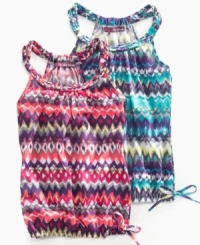 A simple twist. Double-braided lining on the neck and straps of this tank from Epic Threads adds a chic accent to her look. A simple twist. Double-braided lining on the neck and straps of this tank from Epic Threads adds a chic accent to her look.