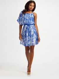 Abstract ocean waves on billowy silk, with an experimental one-shoulder silhouette and drawstring waist.Round neckline Single dolman sleeve Drawstring waist Fully lined About 34 from shoulder to hem Silk; dry clean Imported Abstract ocean waves on billowy silk, with an experimental one-shoulder silhouette and drawstring waist.Round neckline Single dolman sleeve Drawstring waist Fully lined About 34 from shoulder to hem Silk; dry clean Imported