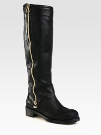 An exposed zipper adds edgy-chic style to this tall silhouette of oiled leather. Stacked heel, 1½ (40mm)Shaft, 16½Leg circumference, 15½Oiled leather upperSide zipLeather liningRubber solePadded insoleMade in Italy An exposed zipper adds edgy-chic style to this tall silhouette of oiled leather. Stacked heel, 1½ (40mm)Shaft, 16½Leg circumference, 15½Oiled leather upperSide zipLeather liningRubber solePadded insoleMade in Italy