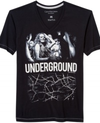 Show 'em where the party's at with this summer-ready graphic t-shirt from Calvin Klein Jeans. Show 'em where the party's at with this summer-ready graphic t-shirt from Calvin Klein Jeans.