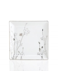 Wildflowers sparkle as they grow on the glazed white porcelain of Charter Club's Platinum Silhouette Square dinnerware. The dishes have a banded edge that adds a classic touch to square plates with modern spirit. Wildflowers sparkle as they grow on the glazed white porcelain of Charter Club's Platinum Silhouette Square dinnerware. The dishes have a banded edge that adds a classic touch to square plates with modern spirit.