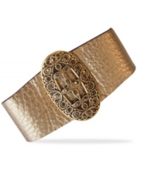The right cuff. This bracelet from Lucky Brand is crafted from gold-tone mixed metal with a plaque at the center offset with glass accents. Leather gives this bracelet the right amount of edge. Approximate diameter: 2-1/2 inches. The right cuff. This bracelet from Lucky Brand is crafted from gold-tone mixed metal with a plaque at the center offset with glass accents. Leather gives this bracelet the right amount of edge. Approximate diameter: 2-1/2 inches.