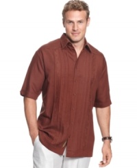 Embroidered detailing on this Cubavera shirt adds a refined touch to any outfit. Embroidered detailing on this Cubavera shirt adds a refined touch to any outfit.