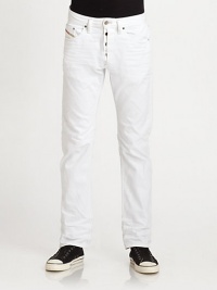 Treated white washed denim, in a slim straight fit for a casual-cool look.Five-pocket styleButton flyInseam, about 30CottonMachine washImported