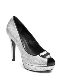 Sparkling glitter-covered leather in a sky high peep-toe style with a nod to vintage Hollywood glam.Self-covered heel, 4 (100mm) Self-covered platform, ½ (15mm) Compares to a 3½ heel (90mm) Peep toe Glitter covered leather upper Grosgrain bow at vamp Leather lining and sole Padded insole Imported Sparkling glitter-covered leather in a sky high peep-toe style with a nod to vintage Hollywood glam.Self-covered heel, 4 (100mm) Self-covered platform, ½ (15mm) Compares to a 3½ heel (90mm) Peep toe Glitter covered leather upper Grosgrain bow at vamp Leather lining and sole Padded insole Imported