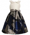 Navy-Blue Ivory Jacquard Pearl Bead Collar Dress NV4TN,Bonnie Jean Tween Girls Special Occasion Flower Girl Party Dress