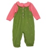 BT Kids Newborn Baby Girls 2 Piece Pink Shirt Green Corduroy Overalls Set