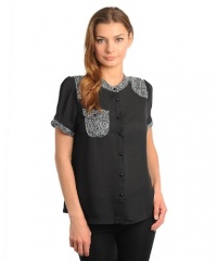 G2 Fashion Square Women's Single Pocket Contrast Chiffon Blouse G2 Fashion Square Women's Single Pocket Contrast Chiffon Blouse