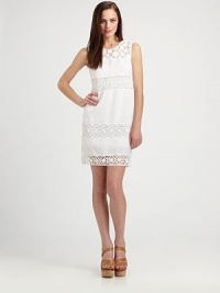 Offering retro appeal, this woven linen shift features delicate lace details for an unforgettable look.Round neckSleevelessLace detailsConcealed back zipperFully linedAbout 38 from shoulder to hemLinen; cotton laceDry cleanImported Model shown is 5'10 (177cm) wearing US size Small. Offering retro appeal, this woven linen shift features delicate lace details for an unforgettable look.Round neckSleevelessLace detailsConcealed back zipperFully linedAbout 38 from shoulder to hemLinen; cotton laceDry cleanImported Model shown is 5'10 (177cm) wearing US size Small.