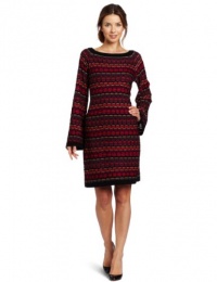 Laundry by Shelli Segal Women's Wavy Stitch Long Sleeve Sweater Dress, Deep Red, Small