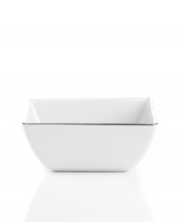 Simply elegant from Charter Club dinnerware. Dishes, like this Platinum Fine Line Square cereal bowl, are for everyday meals but have a banded edge that shines on formal tables. A flawless choice for every occasion. Simply elegant from Charter Club dinnerware. Dishes, like this Platinum Fine Line Square cereal bowl, are for everyday meals but have a banded edge that shines on formal tables. A flawless choice for every occasion.