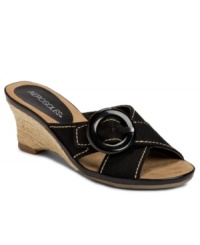 A marvelous spring slide. Crisscross straps, a decorative ring and a rope-wrapped heel make Aerosoles' Citizen wedges a fashionable statement. Flexible rubber sole with diamond pattern for the best comfort there is. A marvelous spring slide. Crisscross straps, a decorative ring and a rope-wrapped heel make Aerosoles' Citizen wedges a fashionable statement. Flexible rubber sole with diamond pattern for the best comfort there is.