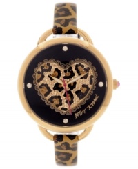 Betsey Johnson brings hip style in a flash with this leopard print watch. Thin straps and heart-detail make for an eye-catching design. Betsey Johnson brings hip style in a flash with this leopard print watch. Thin straps and heart-detail make for an eye-catching design.