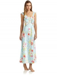 THE LOOKFloral and animal printSlight v-neck with bow detailCascading ruffled necklineRuffled strapsScoopbackTHE FITAbout 53 from shoulder to hemTHE MATERIALPolyesterCARE & ORIGINMachine washImportedModel shown is 5'9 (175cm) wearing US size Small. THE LOOKFloral and animal printSlight v-neck with bow detailCascading ruffled necklineRuffled strapsScoopbackTHE FITAbout 53 from shoulder to hemTHE MATERIALPolyesterCARE & ORIGINMachine washImportedModel shown is 5'9 (175cm) wearing US size Small.