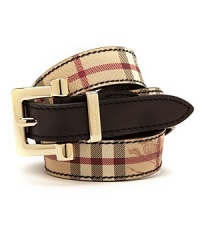 A bold motif on this Burberry belt wraps your waist in the brand's distinctive style, while its gleaming buckle adds polish.