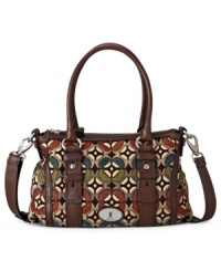 Take on the tapestry trend with this vintage-chic satchel from Fossil. Accented with signature hardware, rich leather and buckle detailing, it adds a laid-back look to any outfit. Take on the tapestry trend with this vintage-chic satchel from Fossil. Accented with signature hardware, rich leather and buckle detailing, it adds a laid-back look to any outfit.
