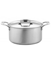 Soups, stocks, spaghetti, steamed lobsters... the list goes on! This covered stockpot conquers the kitchen and a range of recipes with five alternating layers of higher and lower conductivity metals that promote even heating and eliminate hot spots that burn foods. The spacious design combines tall sides, a deep interior and a flat bottom, making it easy to fully submerge foods when boiling and dish out meals for the whole family. Lifetime warranty. Soups, stocks, spaghetti, steamed lobsters... the list goes on! This covered stockpot conquers the kitchen and a range of recipes with five alternating layers of higher and lower conductivity metals that promote even heating and eliminate hot spots that burn foods. The spacious design combines tall sides, a deep interior and a flat bottom, making it easy to fully submerge foods when boiling and dish out meals for the whole family. Lifetime warranty.
