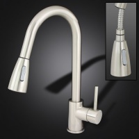 Brushed Nickel 16 Kitchen Sink Faucet Pull Out Down Spray Single Handle