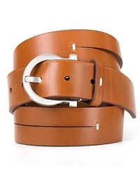 The time-honored tradition of Salvatore Ferragamo continues to innovate on classic designs like this exceptional belt. Slit across the band, the premium leather is accented with thin vertical threading and a Gancini logo buckle refines the look. The time-honored tradition of Salvatore Ferragamo continues to innovate on classic designs like this exceptional belt. Slit across the band, the premium leather is accented with thin vertical threading and a Gancini logo buckle refines the look.