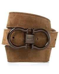 Salvatore Ferragamo Double Gancini Brown Suede Belt Salvatore Ferragamo Double Gancini Brown Suede Belt
