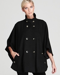 Boasting classic detailing, Aqua's double-breasted cape makes a sophisticated top layer to your fall looks. Boasting classic detailing, Aqua's double-breasted cape makes a sophisticated top layer to your fall looks.