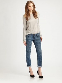 Rolled cuffs and a faded leopard print energize this cropped denim design. THE FITSkinny fitInseam, about 28THE DETAILSButton closureZip flyFive-pocket styleCuffs can be rolled90% cotton/6% polyester/4% spandexHand washMade in USA of imported fabricModel shown is 5'10 (177cm) wearing US size 2. Rolled cuffs and a faded leopard print energize this cropped denim design. THE FITSkinny fitInseam, about 28THE DETAILSButton closureZip flyFive-pocket styleCuffs can be rolled90% cotton/6% polyester/4% spandexHand washMade in USA of imported fabricModel shown is 5'10 (177cm) wearing US size 2.