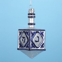 4.5 Noble Gems Glass Blue and Silver Jewish Dreidel Hanukkah Ornament 4.5 Noble Gems Glass Blue and Silver Jewish Dreidel Hanukkah Ornament