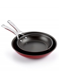 Cook with confidence-always have a bold approach to prep and cooking with the statement red of these professional skillets. Porcelain enamel exteriors with a heavy-gauge constructions aide in fast heat-up and eliminate hot spots that can burn food. Food slides right off the nonstick interiors, which are exceptionally long-lasting and durable, so you can spend less time at the sink and more time cooking up masterpiece creations. Limited lifetime warranty. Cook with confidence-always have a bold approach to prep and cooking with the statement red of these professional skillets. Porcelain enamel exteriors with a heavy-gauge constructions aide in fast heat-up and eliminate hot spots that can burn food. Food slides right off the nonstick interiors, which are exceptionally long-lasting and durable, so you can spend less time at the sink and more time cooking up masterpiece creations. Limited lifetime warranty.
