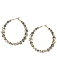 Stunningly stylish. This pair of hoop earrings from RACHEL Rachel Roy is crafted from gold-tone and silver-tone mixed metal with glass stones adding texture. Approximate drop: 2 inches. Approximate diameter: 2 inches. Stunningly stylish. This pair of hoop earrings from RACHEL Rachel Roy is crafted from gold-tone and silver-tone mixed metal with glass stones adding texture. Approximate drop: 2 inches. Approximate diameter: 2 inches.