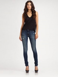Your go-to for eternally chic denim, these soft skinnies are whiskered and distressed for major worn-in appeal. THE FITMedium rise, about 7½Inseam, about 32THE DETAILSZip flyFive-pocket styleCotton/elastaneMachine washMade in USA of imported fabricModel shown is 5'11 (178cm) wearing US size 4. Your go-to for eternally chic denim, these soft skinnies are whiskered and distressed for major worn-in appeal. THE FITMedium rise, about 7½Inseam, about 32THE DETAILSZip flyFive-pocket styleCotton/elastaneMachine washMade in USA of imported fabricModel shown is 5'11 (178cm) wearing US size 4.