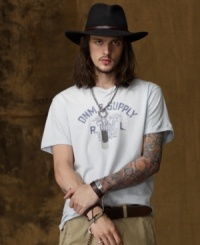 The city meets the sea in this mariner-inspired tee, crafted from soft cotton jersey with a weathered graphic for a look that is both rustic and urban. The city meets the sea in this mariner-inspired tee, crafted from soft cotton jersey with a weathered graphic for a look that is both rustic and urban.