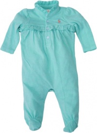 Ralph Lauren Layette Girl's Ruffle Collar Coverall (6 Month, Hammond Blue)