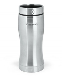 Fresh to go. This stainless steel travel mug from Cuisinart features a double-wall design to keep your morning brew piping hot and fresh for hours. Just slide the lid open and enjoy! Fresh to go. This stainless steel travel mug from Cuisinart features a double-wall design to keep your morning brew piping hot and fresh for hours. Just slide the lid open and enjoy!