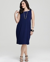 A keyhole back opening adds an alluring touch to this always-appropriate Eileen Fisher oval dress, perfect for slipping on and starting your day. A keyhole back opening adds an alluring touch to this always-appropriate Eileen Fisher oval dress, perfect for slipping on and starting your day.