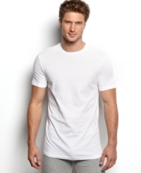 Featuring a single jersey knit, this comfortable crew neck undershirt provides the perfect foundation for any look. Featuring a single jersey knit, this comfortable crew neck undershirt provides the perfect foundation for any look.