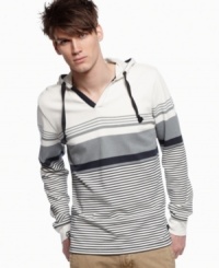 Casual never looked so good. This Bar III striped hoodie is just right for your laid-back wardrobe. Casual never looked so good. This Bar III striped hoodie is just right for your laid-back wardrobe.